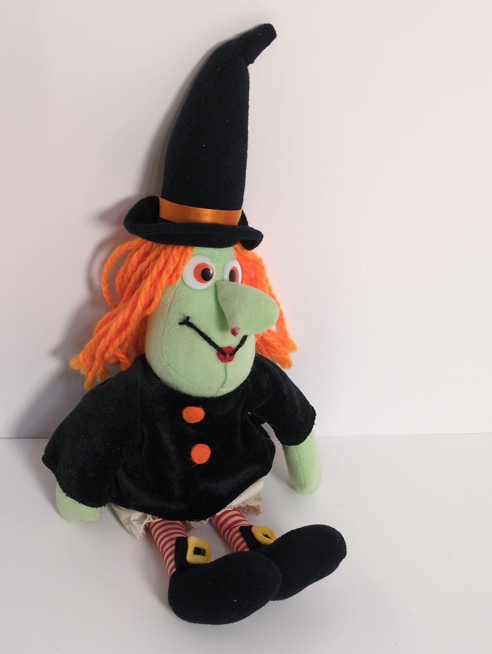 Vintage California Stuffed Toys Halloween Witch Plush Green Orange Yarn Hair 17"